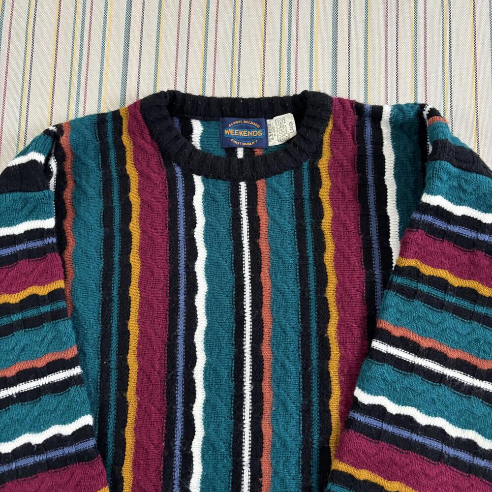 Vintage Weekends Sweater Mens Large Striped Chunky Knit Carlton Fresh Prince